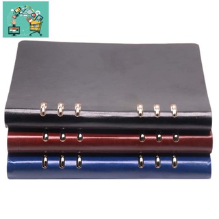 a5 notebook 6 agujeros de cuero de la pu cubierta cuaderno suelto bolsillo de cuero recargable cuaderno carpeta anillos diario (negro)