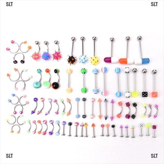 <SLT> 72Pcs Stainless Acrylic Ball Barbell Bar Eyebrow Nose Tounge Ring Body