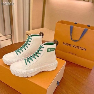 versión alta original caja de embalaje lv moda casual zapatos para hombres mujeres deportes otoño pequeño blanco bajo top poco
