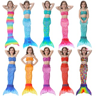 niñas sirena trajes de baño conjunto de ropa de niños niñas cola de mar señora 3pcs patrón de pescado tiras traje de baño