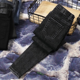 Cintura alta negro gris jeans de las mujeres apretado elástico delgado otoño e invierno grande grasa mm pie pequeño nueve puntos lápiz pantalones