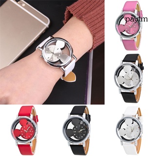 [pm] Reloj de pulsera analógico de cuarzo con banda de cuero sintético con diseño de Mickey Mouse