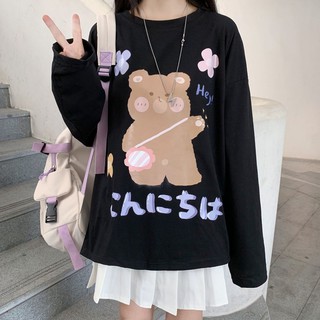 top de chicas: sudadera con estampado de oso suave y suave de manga larga para niñas/camiseta de manga larga para mujer (1)