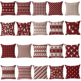 20 tipos de funda de almohada de navidad, color rojo, diseño de dibujos animados, funda de almohada de piel de lino