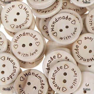 <fudan> 50 botones redondos hechos a mano con amor de madera con 2 agujeros 3 tamaños -15/20/25 mm (3)