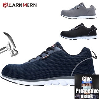 larnmern ligero transpirable hombres zapatos de seguridad del dedo del pie de acero zapatos de trabajo para los hombres anti-aplastamiento de la construcción de zapatillas de deporte con reflectante