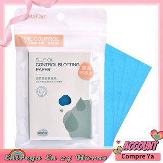 100 piezas de papel absorbente de aceite azul para control de aceite, papel de maquillaje de tejido