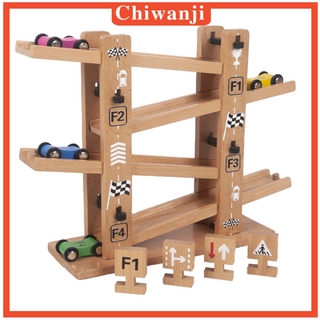 [CHIWANJI] juguetes para niños pequeños de madera pista de carreras de coche Racer deslizamiento coche juguete tire hacia atrás niños niñas