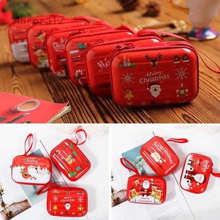 Navidad niños hojalata monedero de dibujos animados cuadrado mini auriculares bolsa de almacenamiento de monedas