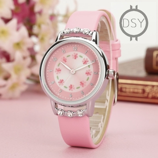 ♧Dsy♧ Reloj de pulsera con correa de cuero PU con pedrería de diamantes de imitación para niños y niños