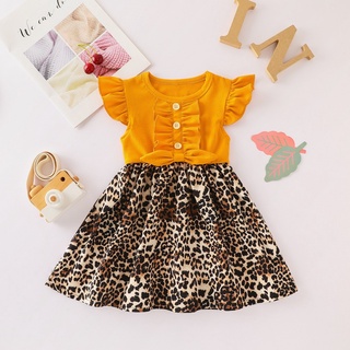 vestido de princesa con volantes y estampado de leopardo para bebé/niña/niña