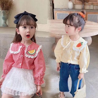 Niñas camisa a cuadros 2021 primavera y otoño niños estilo extranjero muñeca de fruta de manga larga fashi 2021 [vcxv146.my8.23]