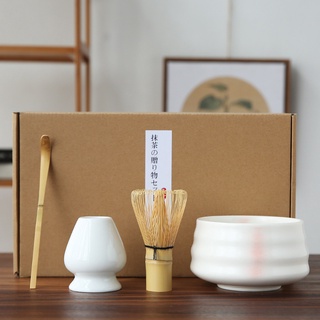 ♡ 4pcs/set Traditional Matcha Gift Set Bamboo Matcha Whisk Spoon Ceramic Matcha Bowl Whisk Holder Japanese Tea Sets ☾MOON
