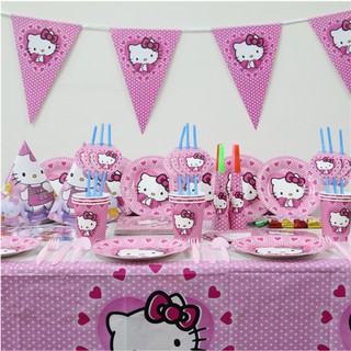 98 Unids/set Hello Kitty De Dibujos Animados Tema Vajilla De Cumpleaños Fiesta Suministros Desechables