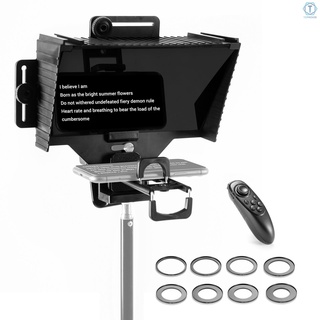 T Universal Teleprompter portátil Prompter con Control remoto BT lente adaptador anillo Compatible con teléfono inteligente Tablet cámara para transmisión en vivo Hosting voz grabación de vídeo en línea enseñanza