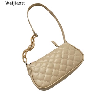 [Wei] Retro Baguette bolso mujer PU bolso de hombro cadenas de Color sólido axila bolsa de señora bolso (6)
