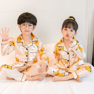 Los niños de hielo de seda pijamas de manga larga pantalones de primavera thi