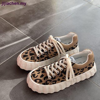 2021 otoño nuevo estilo universitario fondo grueso aumento leopardo impresión zapatos de lona mujer personalidad salvaje estudiante tablero zapatos marea ins