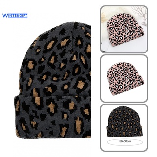 Wintergift Unisex gorra de invierno elástico leopardo de punto sombrero domo para exteriores