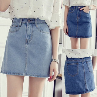 poetil verano mujeres transpirable cintura alta una línea suelta bolsillos jean denim mini falda