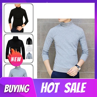 ive- Stretch Men Top Young Winter Base Shirt High Collar for Daily Wear