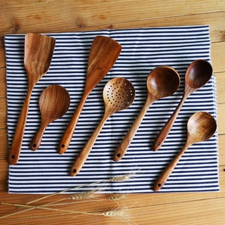 Junyan utensilios de cocina de mango largo vajilla de madera colador espátula cuchara (9)