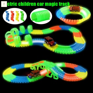 luminoso coche de carreras pista playset brillan en la oscuridad pista de carreras niños niños diy montaje juguetes
