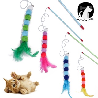 Lovelysmile Pet Cats gatito Teaser pelota de peluche campana de plumas de juego de varilla de juguete interactivo