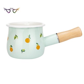 Enamel Milk Pot with Wooden Handle,Milk&Coffee Non-Stick Saucepan Cookware for Baby&Breakfast,500Ml,Light Green