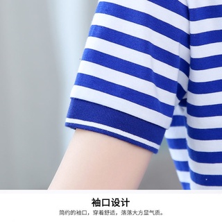 HL Mujer camisa de rayas con mangas cortas han led camiseta solapa verano media manga azul marino y whit [t]polo: (6)