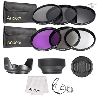 Kit de filtro de lente Andoer de 62 mm UV+CPL+FLD+ND (ND2 ND4 ND8) con bolsa de transporte, tapa de lente, soporte para tapa de lente, tulipán y capucha de lente de goma, paño de limpieza
