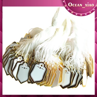 [Ocean_Xiao] 500 piezas etiquetas de precio de joyería, etiquetas de marcado irrepetible, ropa de joyería, etiquetas de papel con cuerda colgante blanca, 25