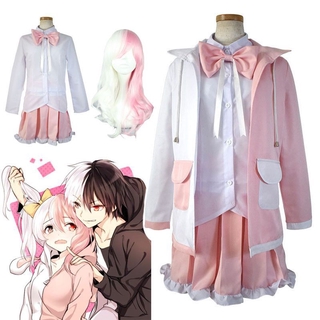 Japón Anime Danganronpa Dangan-Ronpa 2 Monomi Rosa Blanco Conejo Cosplay Disfraz Niña Trajes Peluca