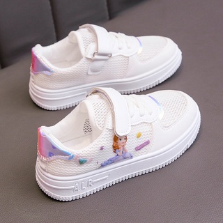 Zapatos para niñas zapatos blancos con superficie de malla2021Primavera y verano transpirables nuevas zapatillas de deporte para niños de escuela primaria princesa zapatos deportivos