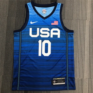 tatum no. 10 2021 juegos olímpicos usa usa equipo azul baloncesto seda caliente prensa versión
