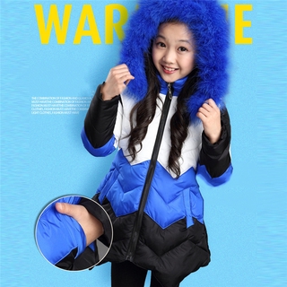 moda invierno niños niñas lindo patchwork color grueso abrigo acolchado grande (5)