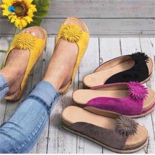 Women Elegant Flower Slip On Sandals Beach Comfy Boho Sunflower Platform Slippers Open Toe Shoes PU Leather