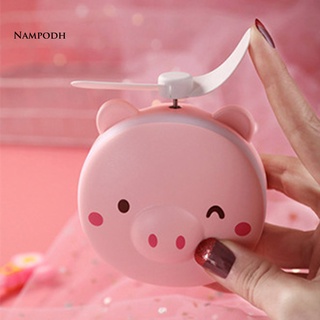 Dq Mini portátil lindo cerdo forma de cabeza recargable ventilador maquillaje espejo LED luz de relleno (5)