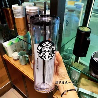 Limited Starbucks Vaso Con Paja Doble Capa Taza De Plástico Reutilizable Verde Negro Transparente Fría KING (2)