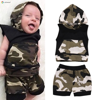 [COD] Children Kids Boy Top Sleeveless Hoodie Shorts Pant Summer Set Fashion Camouflage Outfit