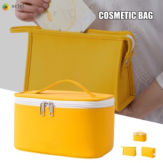 Acj bolsa de maquillaje portátil de viaje bolsa de cosméticos para las mujeres cremallera organizador de maquillaje bolsa con bolsa interior de cuero PU lavable
