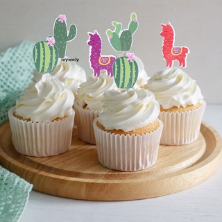 ivywoly fiesta cupcake toppers, cactus decoración de tartas llama cupcake toppers, púas de tartas cl