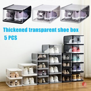 5Pcs transparente apilable caja de zapatos engrosado a prueba de polvo de plástico concha cajón tipo cajón de almacenamiento de zapatos organizador