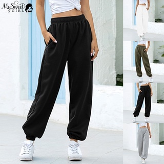 Mysweetgirl pantalones De color sólido Para mujer pantalones elásticos cómodos Para correr