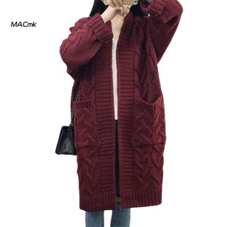 <MACmk> Suéter amigable con la piel Cardigan torcido de punto de Color sólido abrigo cálido prendas de abrigo (7)