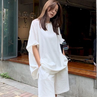 Primavera y verano coreano blanco de manga corta T-shirt pantalones cortos de dos piezas traje de las mujeres suelta de cintura alta Casual deportes superior pantalones