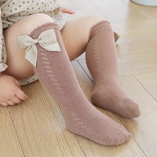 Niños niñas hueco malla lindo Bowknot rodilla calcetines altos /recién nacido bebé de alta calidad algodón transpirable calcetines largos