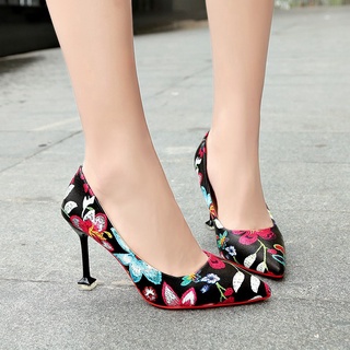 Las mujeres tacones altos señoras flor stiletto ulzzang moda coreana bombas tacones punta zapatos de goma