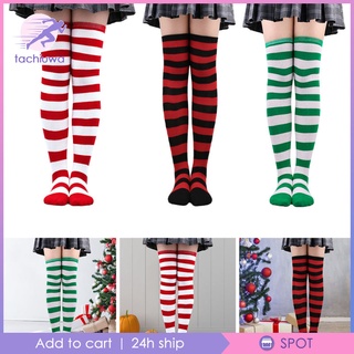 [tac-10--] 2 piezas de desgaste diario medias largas a rayas calcetines sobre la rodilla calcetines para fiesta de navidad