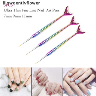 Blowgentlyflower 3Pcs/Set Nail Art Fine Liner Painting Pen Brushes Nail Art Tools Mermaid Brush BGF